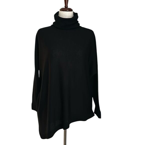 EILEEN FISHER Italian Merino Wool Turtleneck Neck Asymmetrical Knit Sweater S - Picture 1 of 11